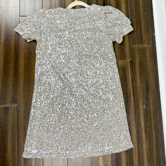 Size S Blush Silver Sequins Cocktail Dress Midi Sparkly Short cap sleeve Festive - Picture 6 of 10